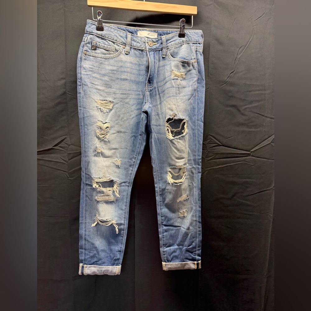 KanCan Light Blue Distressed Boyfriend Capri Jeans Sz 5 (11QA)
